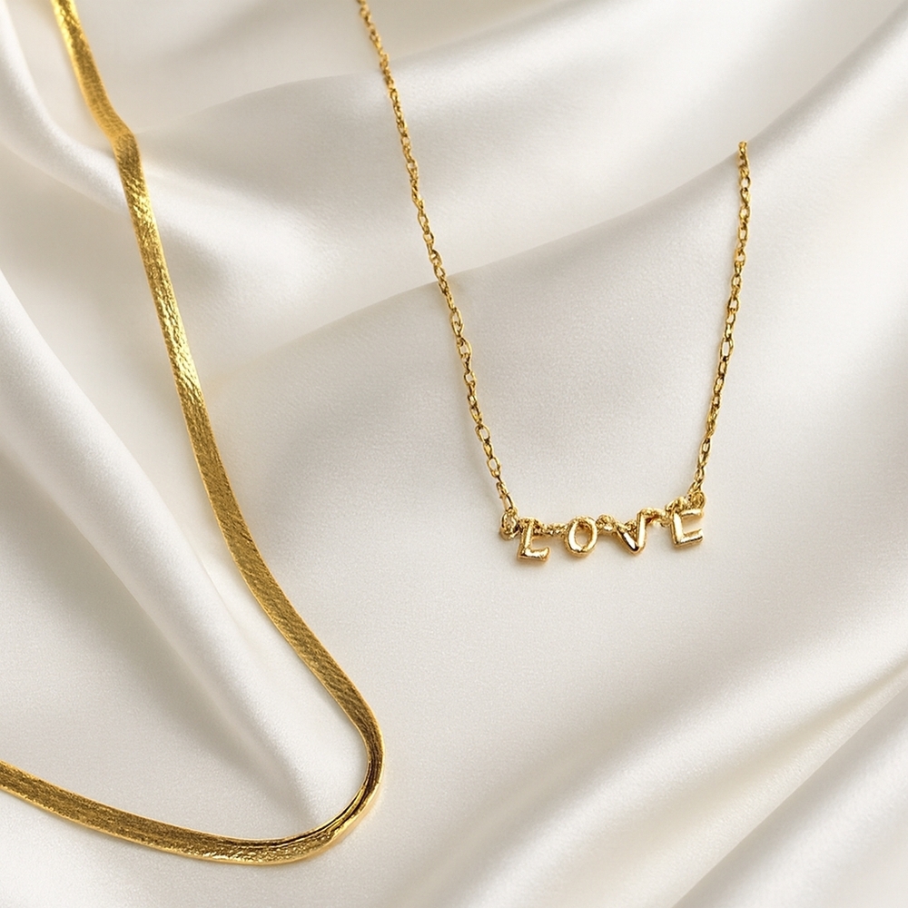 Gold LOVE Layered Necklace Set – Dainty Layered Chains with Love Pendant